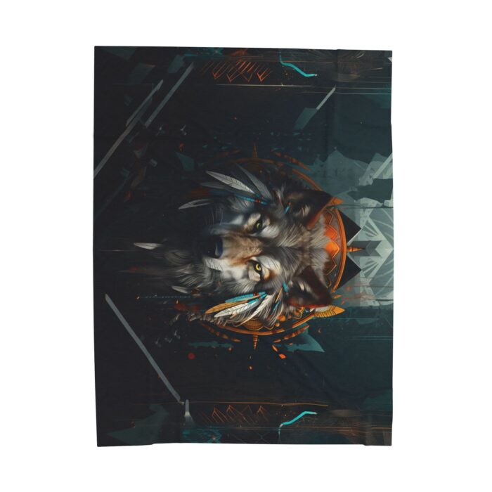 “Guardian Spirit” Tribal Wolf Velveteen Plush Blanket - Image 5
