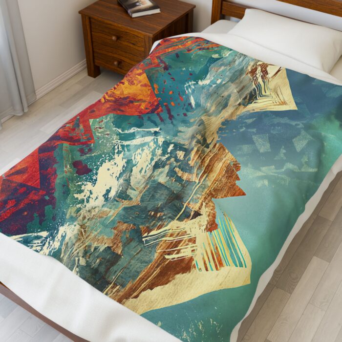 “Painted Peaks” Abstract Mountain Velveteen Plush Blanket - Image 3