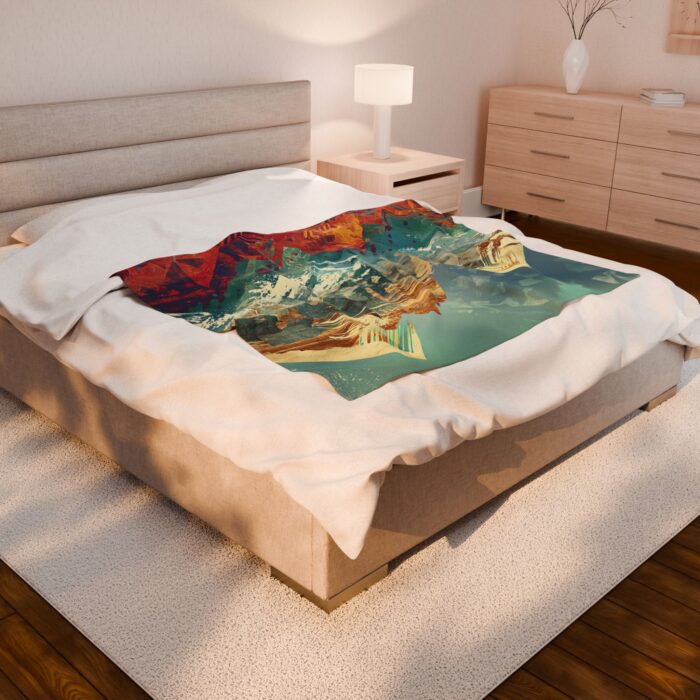 “Painted Peaks” Abstract Mountain Velveteen Plush Blanket - Image 4