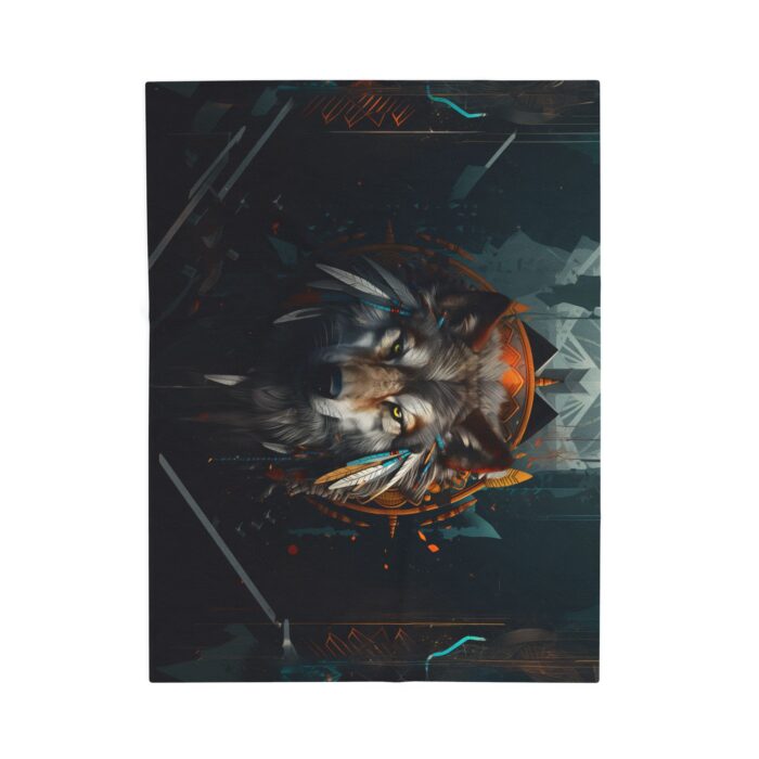 “Guardian Spirit” Tribal Wolf Velveteen Plush Blanket - Image 9