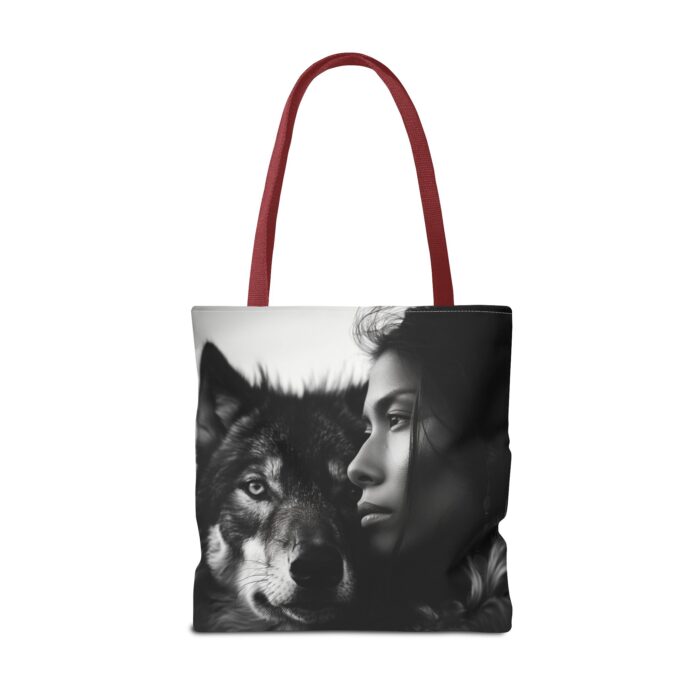 “Kindred Spirits” Wolf & Woman Monochrome Tote Bag - Image 34