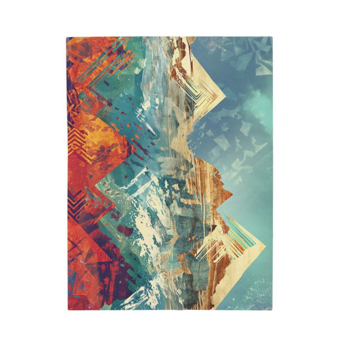 “Painted Peaks” Abstract Mountain Velveteen Plush Blanket - Image 9