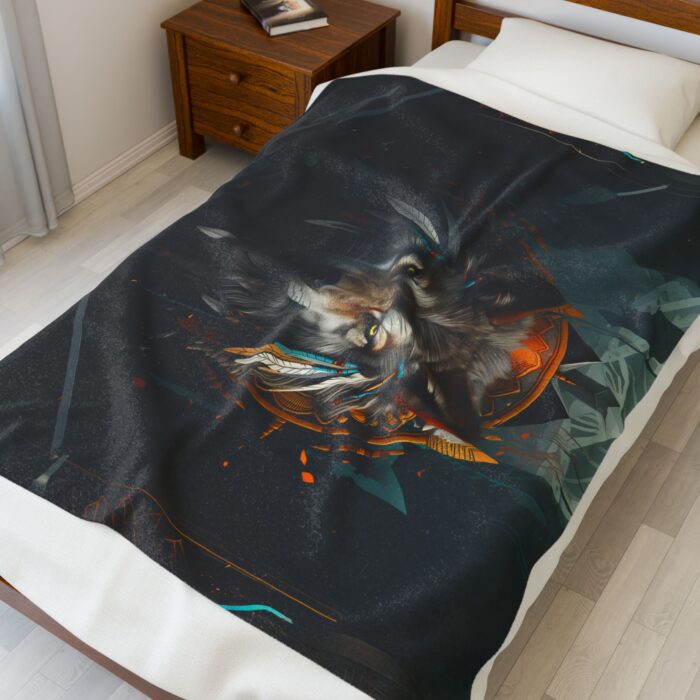 “Guardian Spirit” Tribal Wolf Velveteen Plush Blanket - Image 3