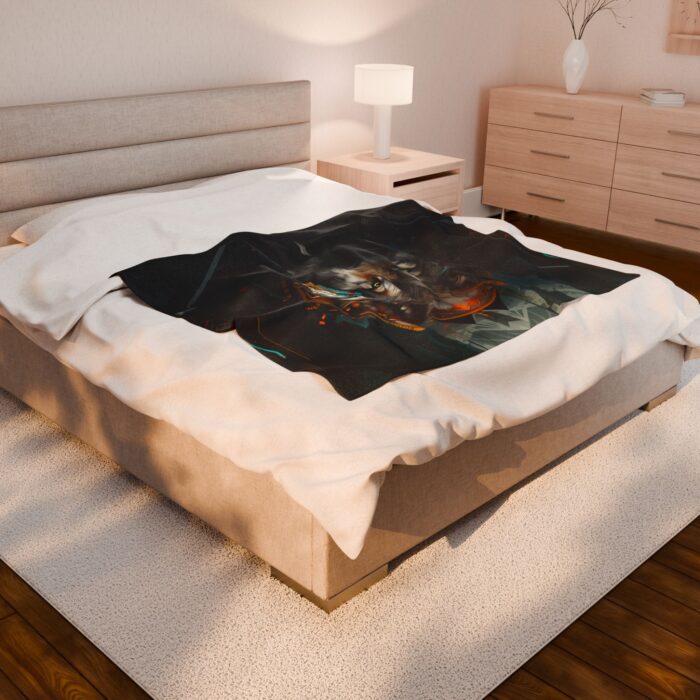 “Guardian Spirit” Tribal Wolf Velveteen Plush Blanket - Image 4