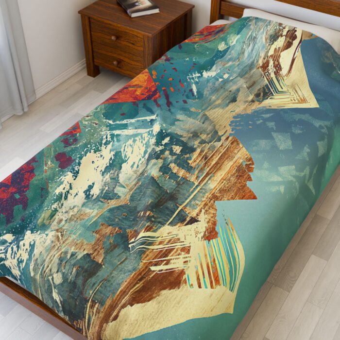“Painted Peaks” Abstract Mountain Velveteen Plush Blanket - Image 7