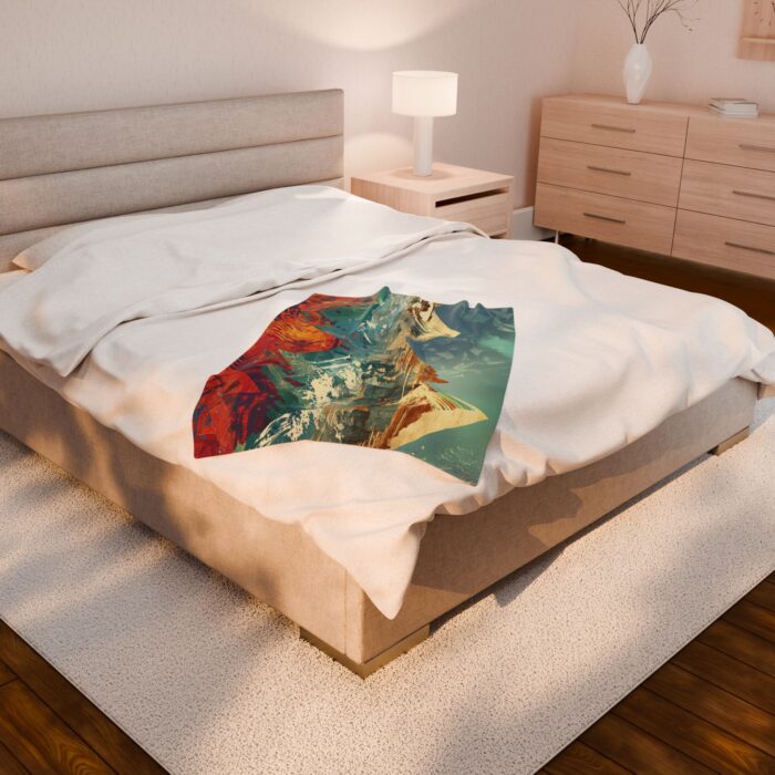 “Painted Peaks” Abstract Mountain Velveteen Plush Blanket - Image 12