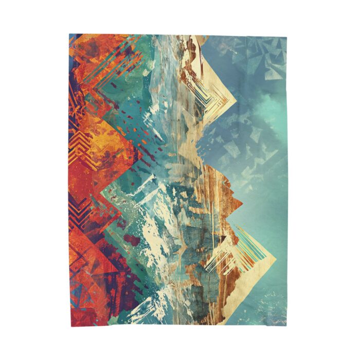 “Painted Peaks” Abstract Mountain Velveteen Plush Blanket - Image 5