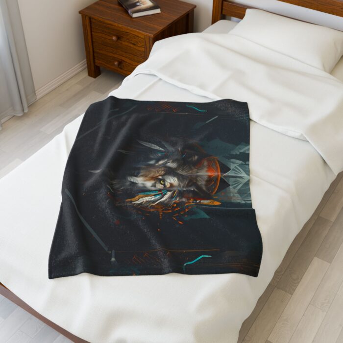 “Guardian Spirit” Tribal Wolf Velveteen Plush Blanket - Image 11
