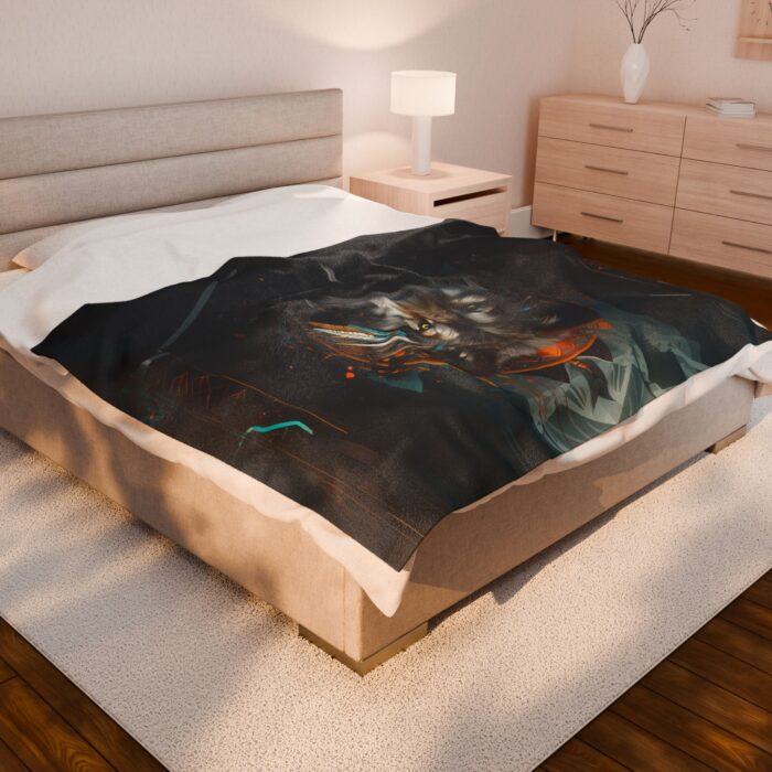 “Guardian Spirit” Tribal Wolf Velveteen Plush Blanket - Image 8