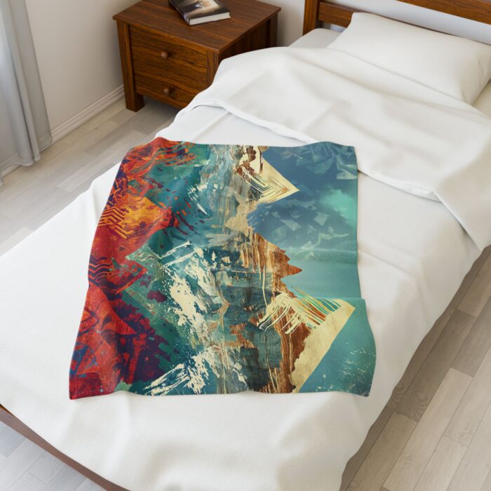 “Painted Peaks” Abstract Mountain Velveteen Plush Blanket - Image 11
