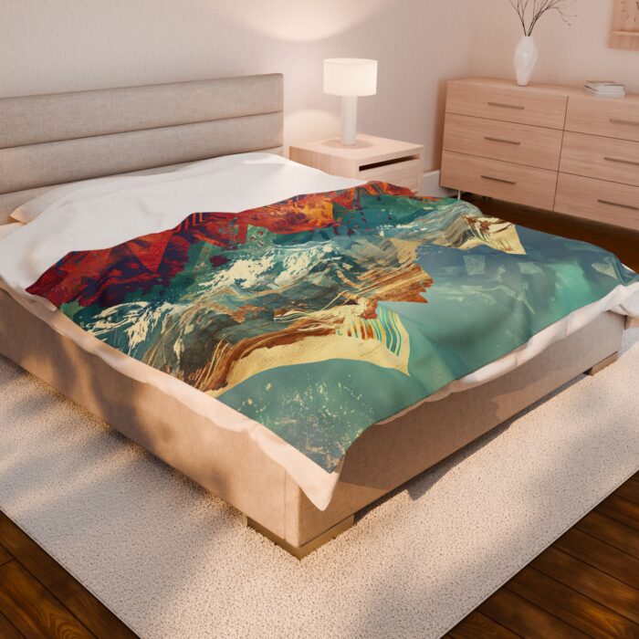 “Painted Peaks” Abstract Mountain Velveteen Plush Blanket - Image 8